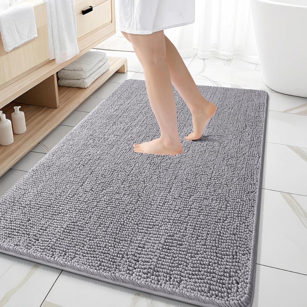 Chenille Bath Rug Absorbent Mat For Bathroom Floor That Stays Put | Temsk
