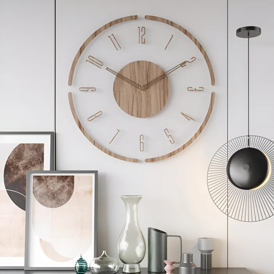Nordische Holz-Wanduhr mit geräuschlosem Quarzwerk-Design | Temsk