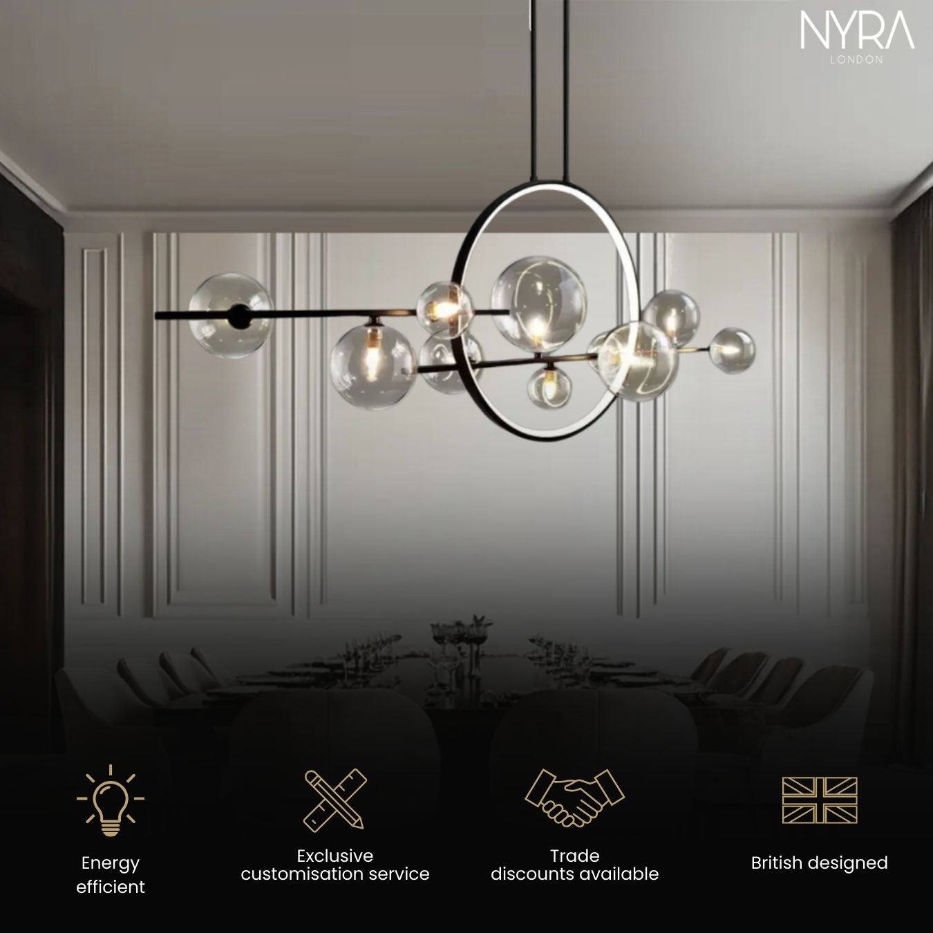 Aurelia Glass Chandelier By LumeCraft With Aluminum Frame And Hand Blown Glass | Temsk