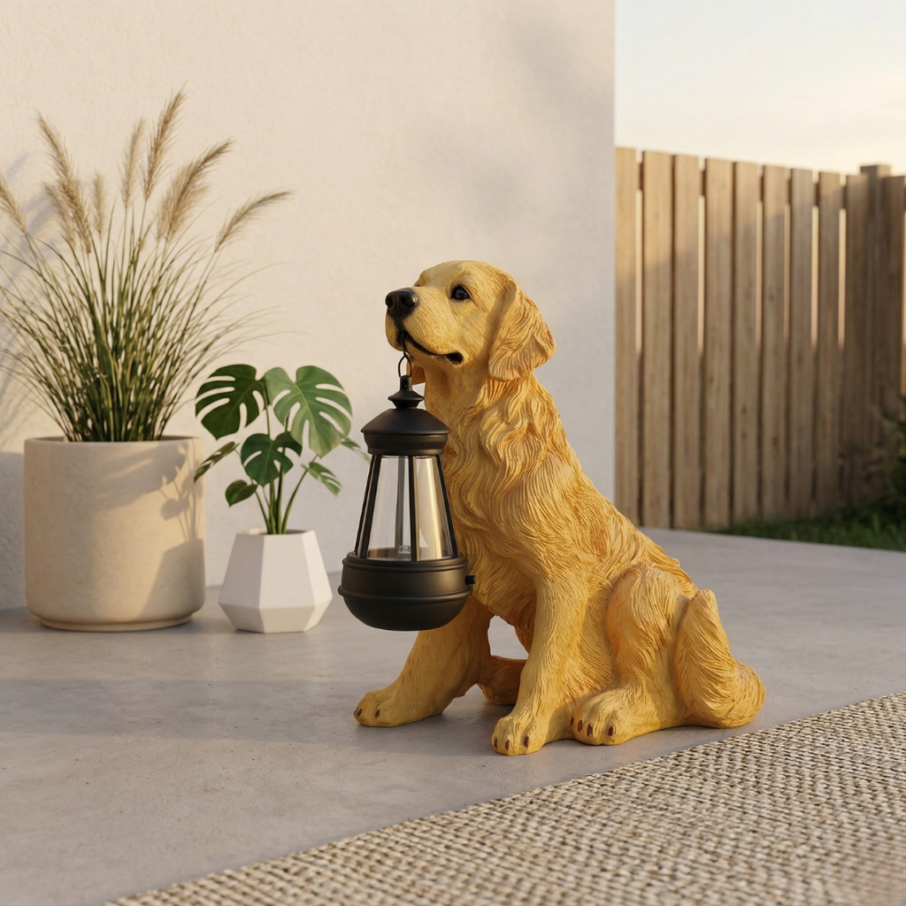 Solar Puppy Garden Ornament for Outdoor Patio and Garden Decor | Temsk