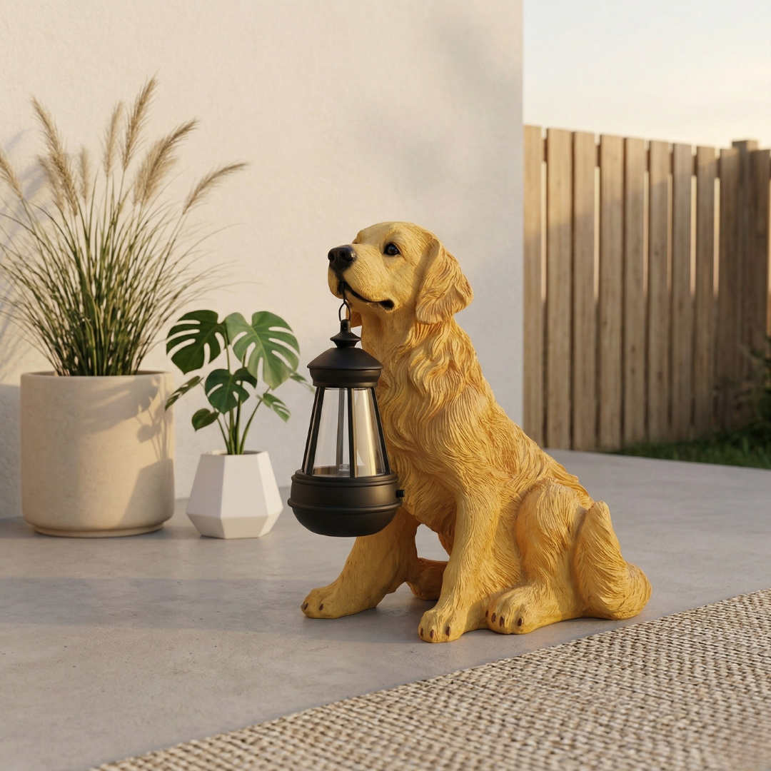 Solar Puppy Garden Ornament for Outdoor Patio and Garden Decor | Temsk