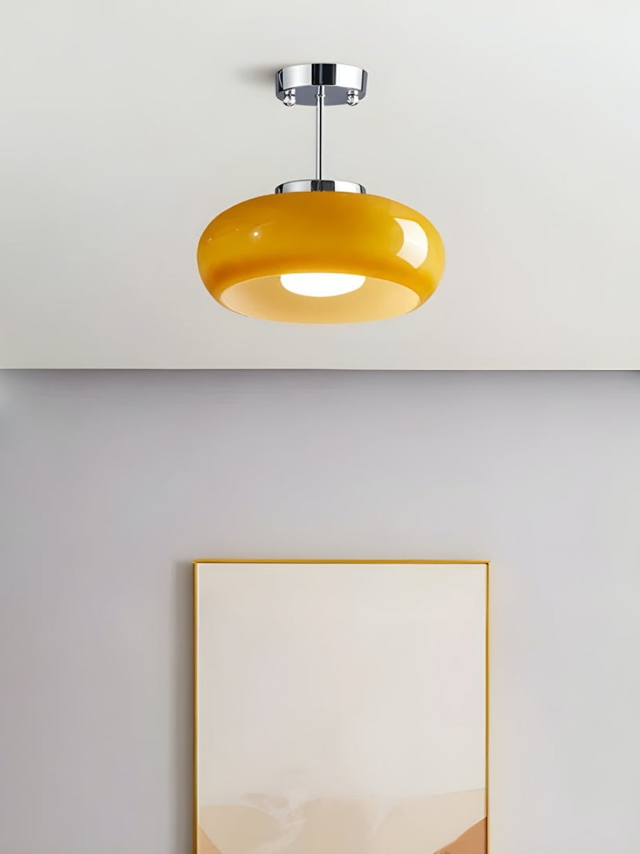 Bauhaus Glass Disk Ceiling Light In Brass Or Chrome Finish, Orange-Yellow Or White Glass | Temsk