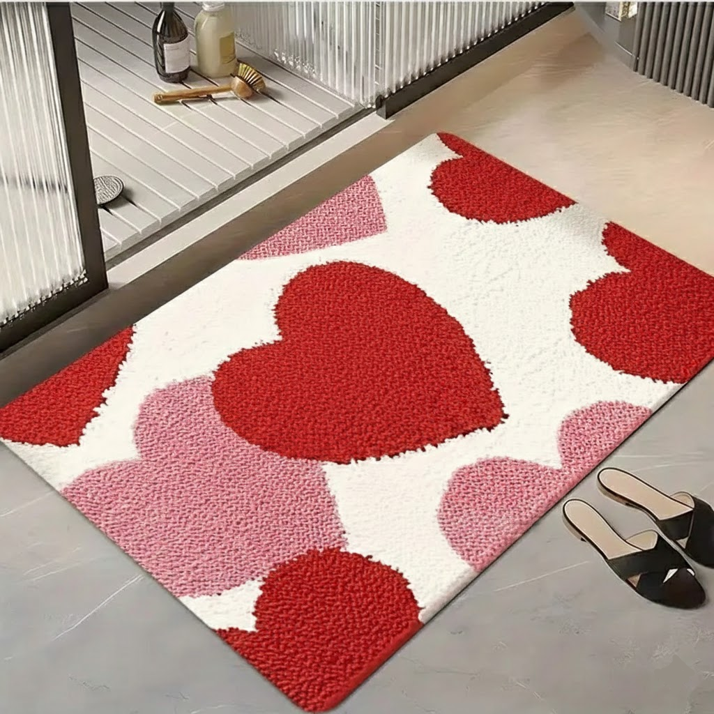 Cozy Entrance Doormat With Heart Pattern And Durable Polyester | Temsk