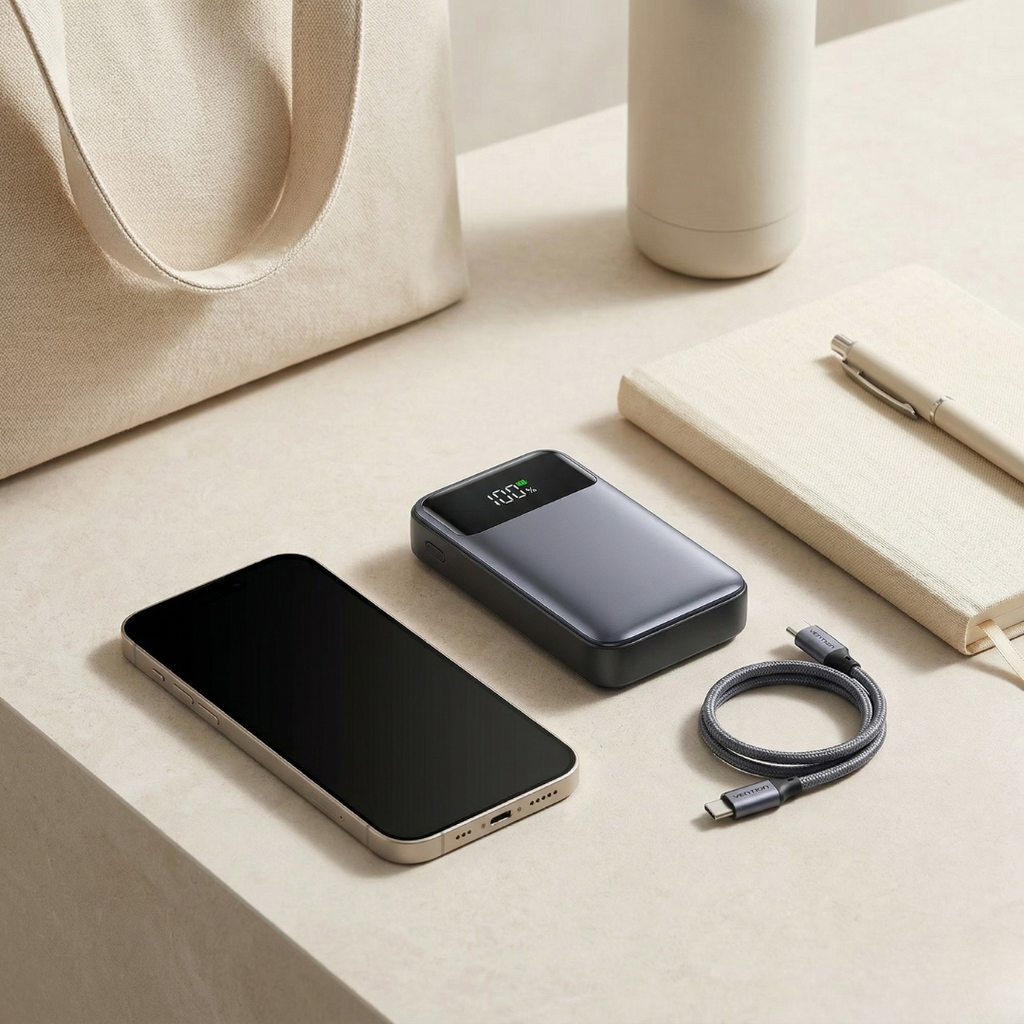 Portable Power Bank With Built-In Cable For Easy On-The-Go Charging | Temsk