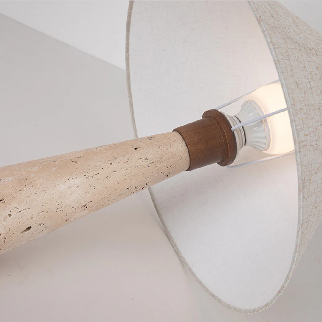 Aurelia Travertine Table Lamp With Soft Fabric Shade | Temsk