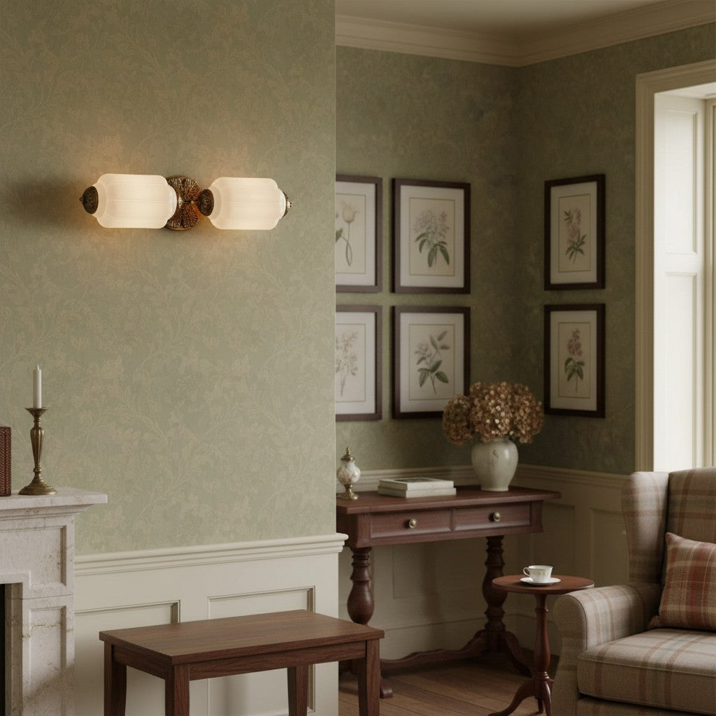 Vintage art deco mælkeglas væglampe til badeværelse | Temsk