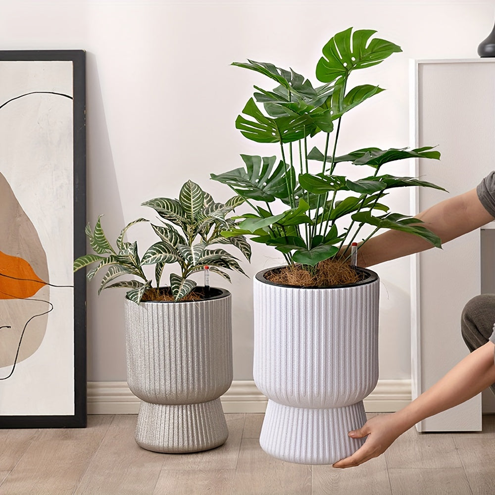 Weißer Selbstbewässerungspflanzer mit Weinglas-Design und Wasserstandsanzeige | Temsk