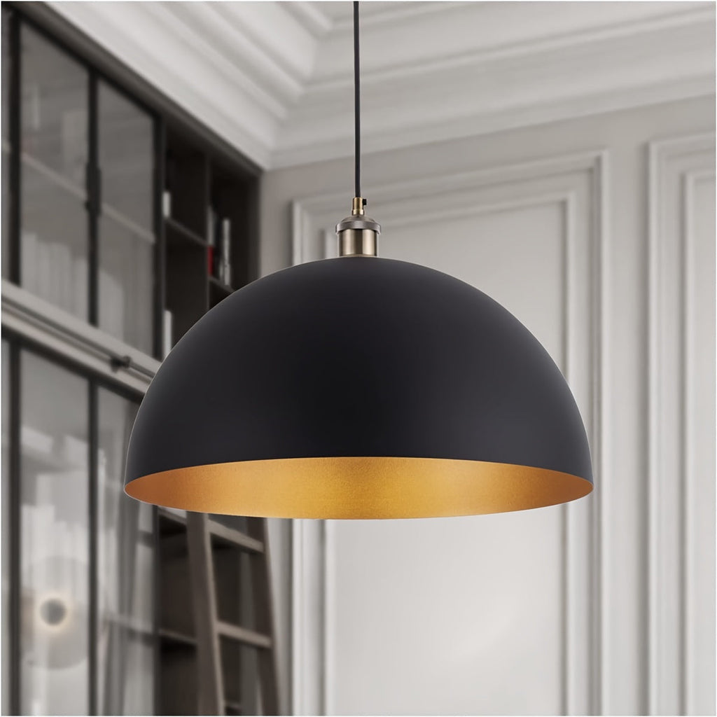 Industrielle schwarze Außenkuppel-Pendelleuchte mit goldener Innenbeschichtung | Temsk