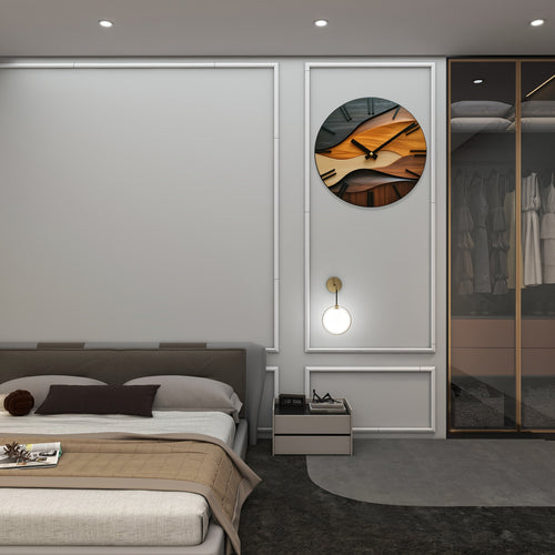 Artistic 12-Inch Glass Clock With Nordic Faux Wood Grain And Silent Movement | Temsk