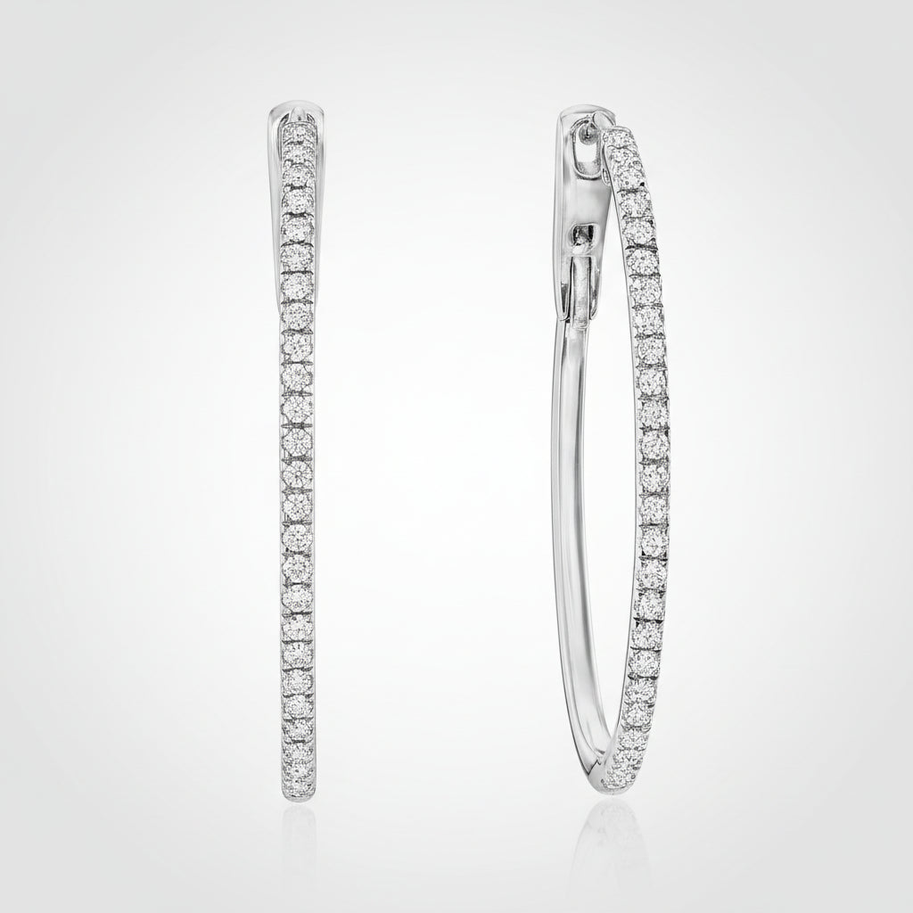 Sterling Silver Diamond Hoop Earrings In Oval Shape | Temsk