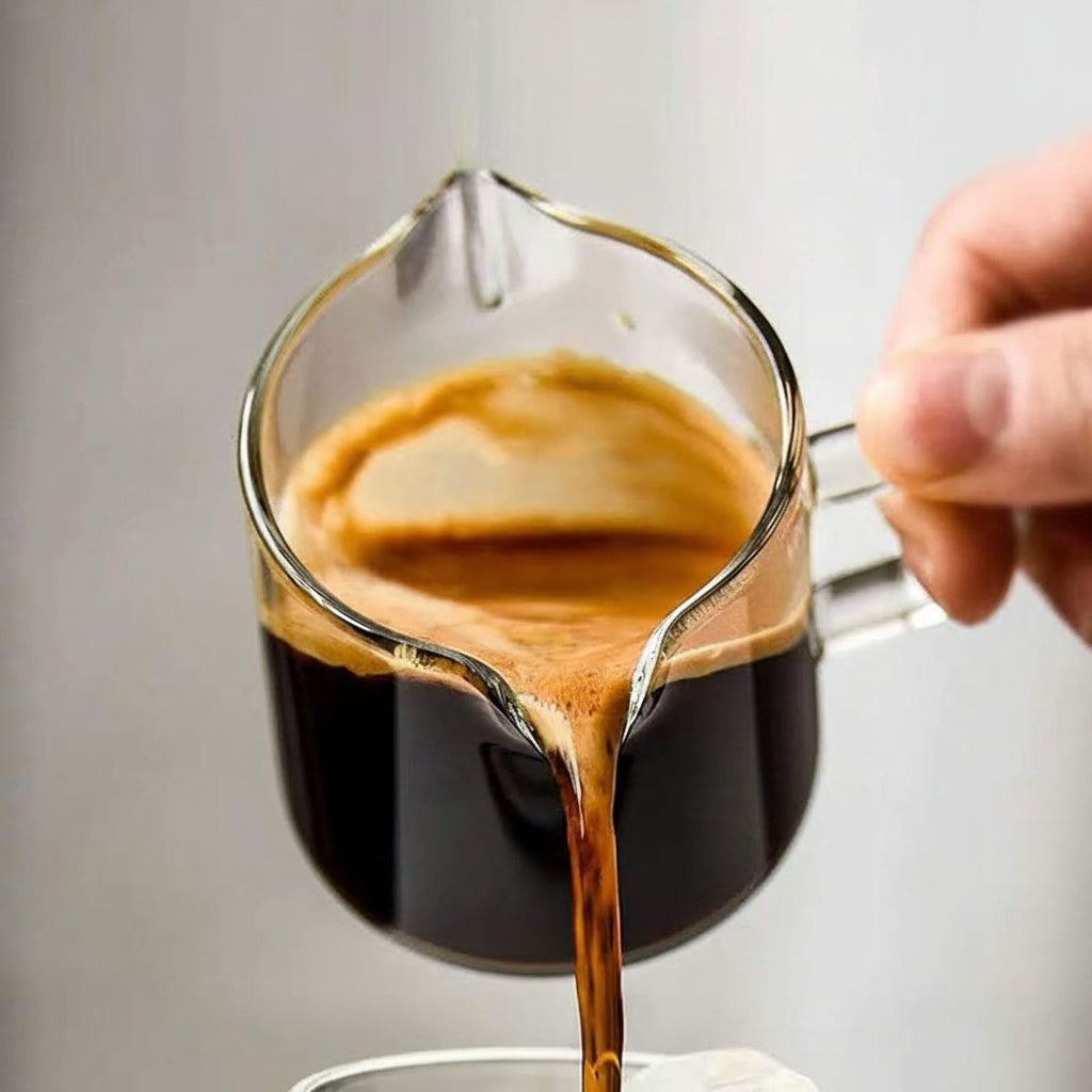 Glass Measuring Cup For Espresso With Dual Spout, 4 Oz Pitcher | Temsk