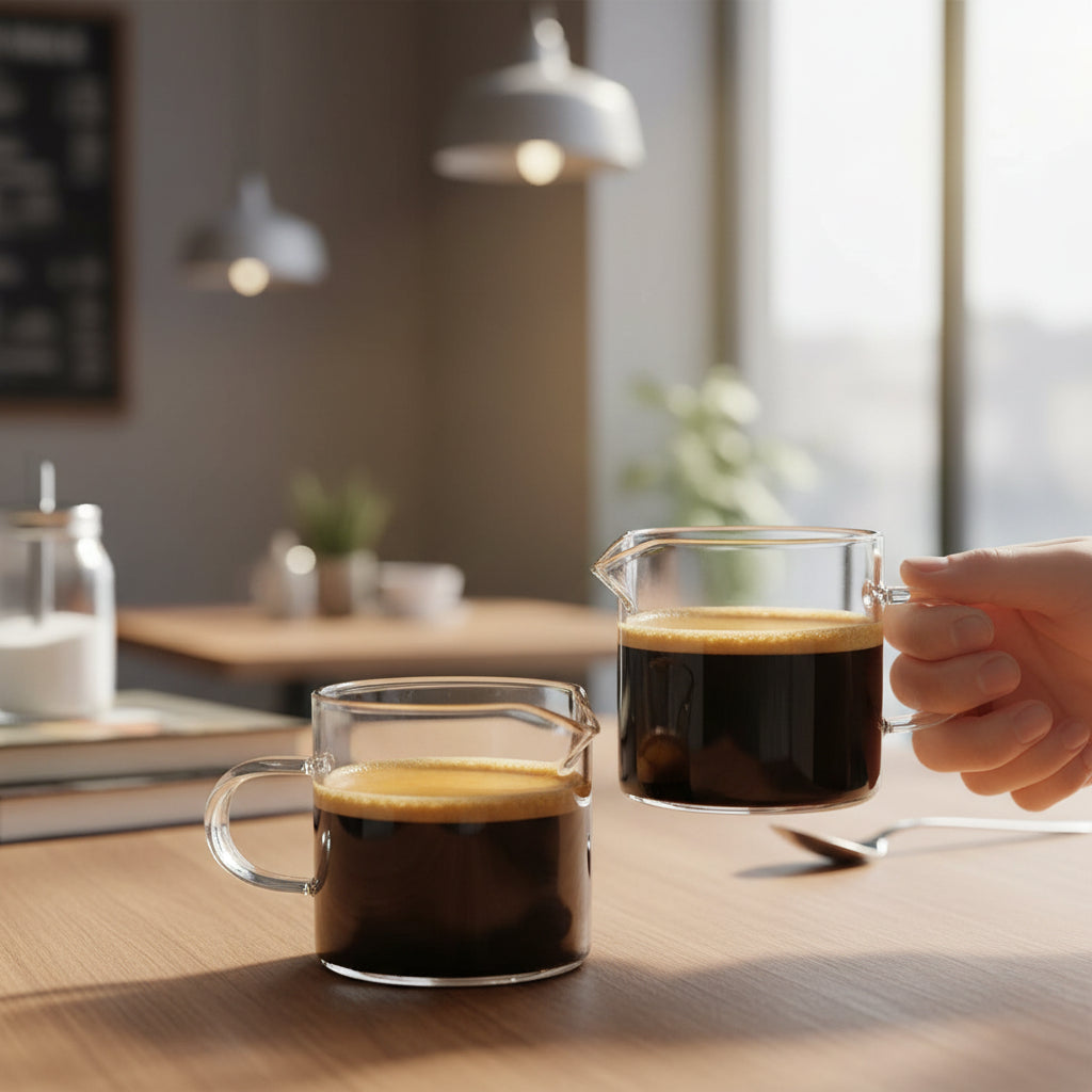 Glass Measuring Cup For Espresso With Dual Spout, 4 Oz Pitcher | Temsk