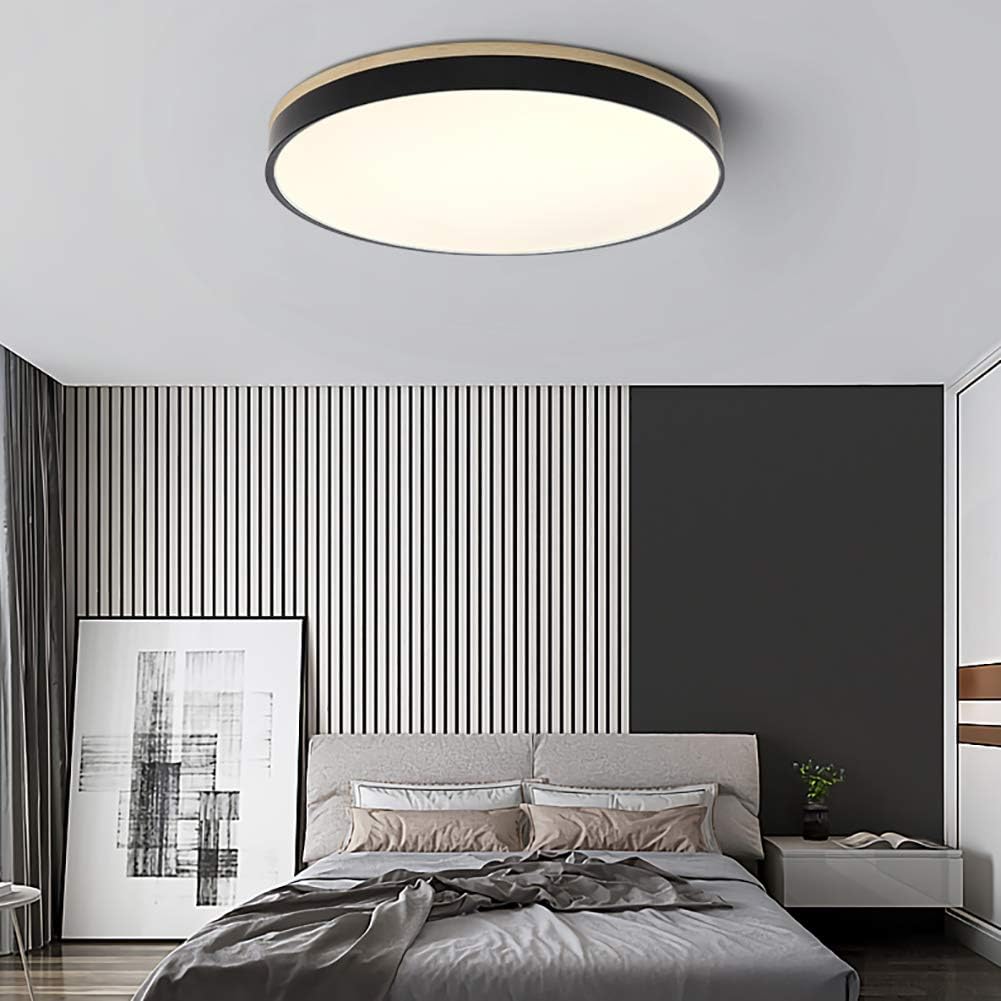 Round Wooden LED Ceiling Light With Acrylic, Dimmable Warm Glow, Scandinavian Style | Temsk