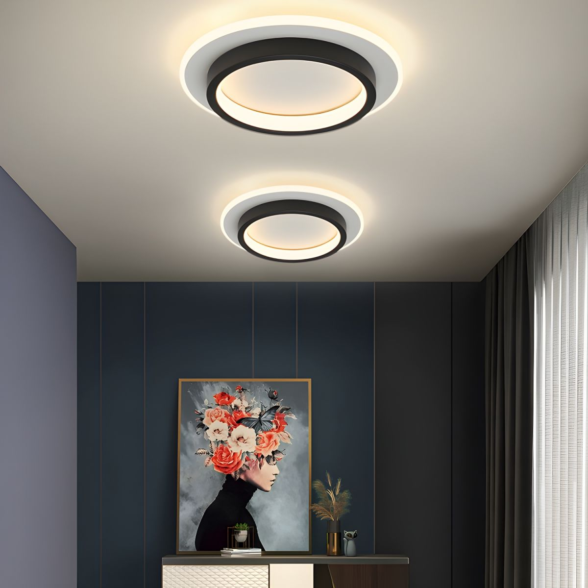 Round LED Ceiling Light With Halo Ring, Metal And Acrylic Flush Mount | Temsk
