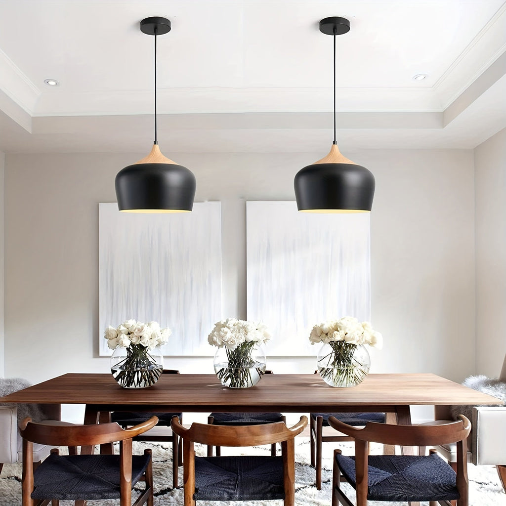 Moderne skandinavische Pendelleuchte mit Eisen- und Holzmaserungs-Design | Temsk