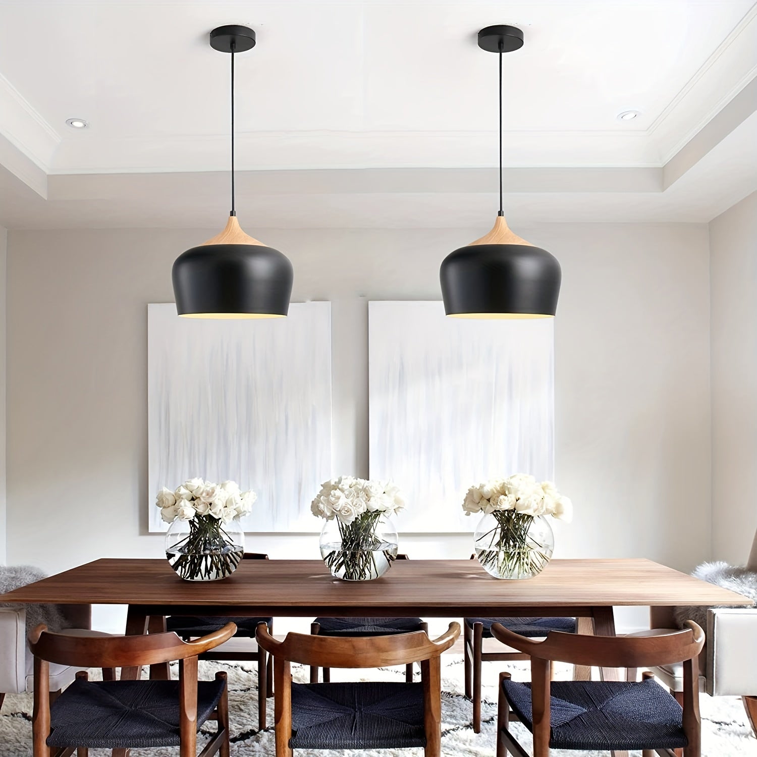 Moderne skandinavische Pendelleuchte mit Eisen- und Holzmaserungs-Design | Temsk