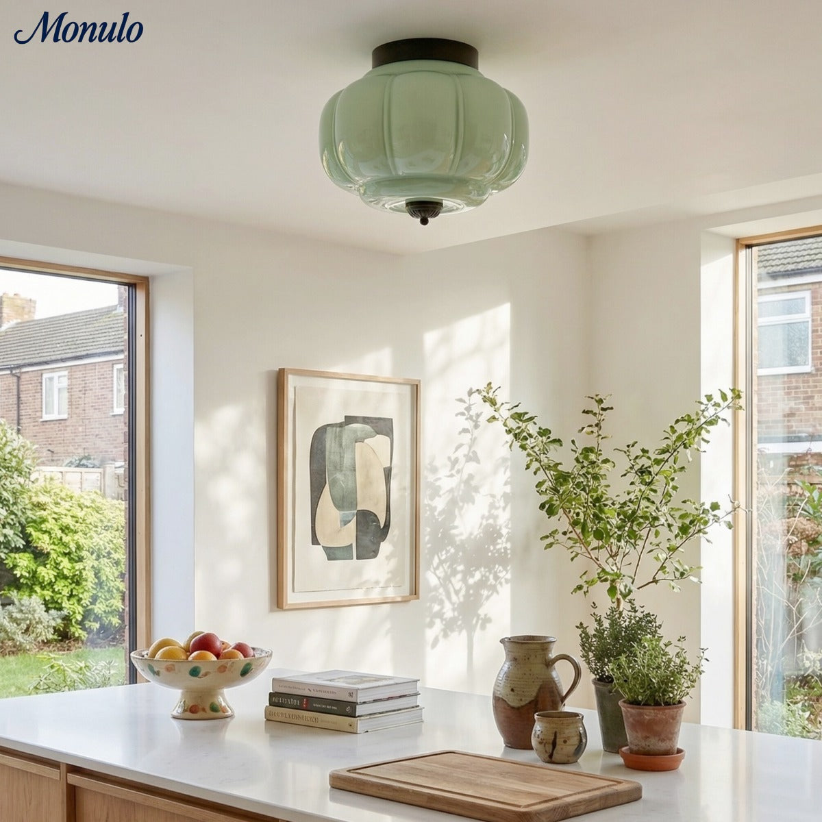 Milk Glass Ceiling Light With Glass Shade, Modern Flush Mount, Scandinavian Style | Temsk