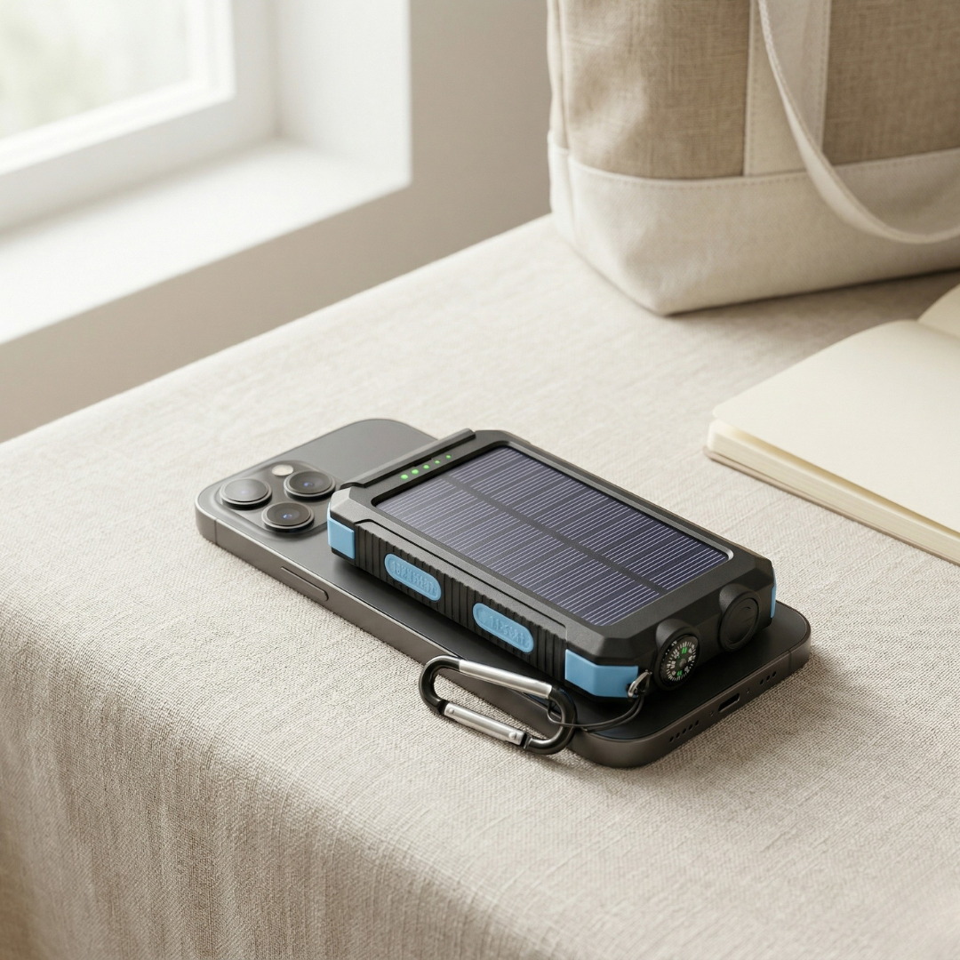 Solcelledrevet powerbank med LED-lys bærbar oplader til daglig brug | Temsk