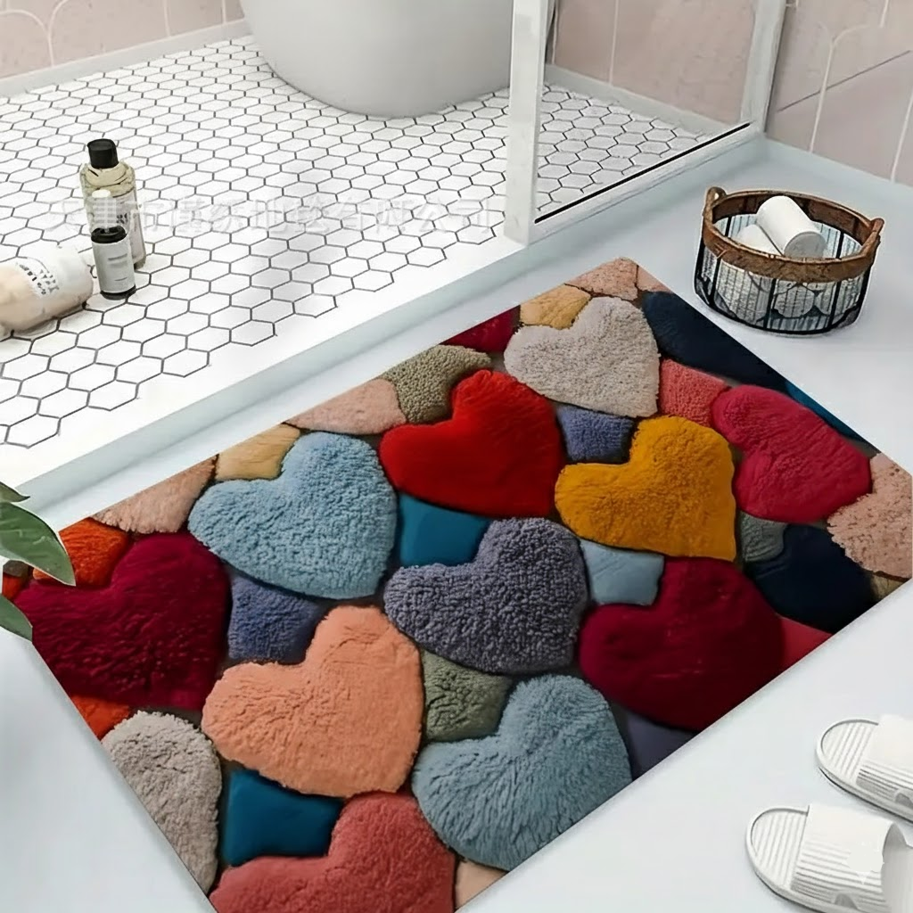 Cozy Entrance Doormat With Heart Pattern And Durable Polyester | Temsk