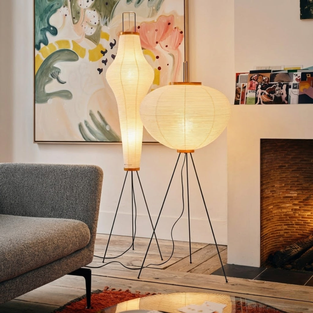 Rice Paper Floor Lamp With Sculptural Japanese Style Shade | Temsk