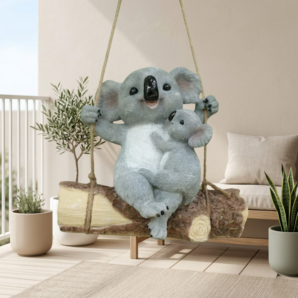 Koala Garden Swing Figurine for Enchanted Outdoor Decor | Temsk
