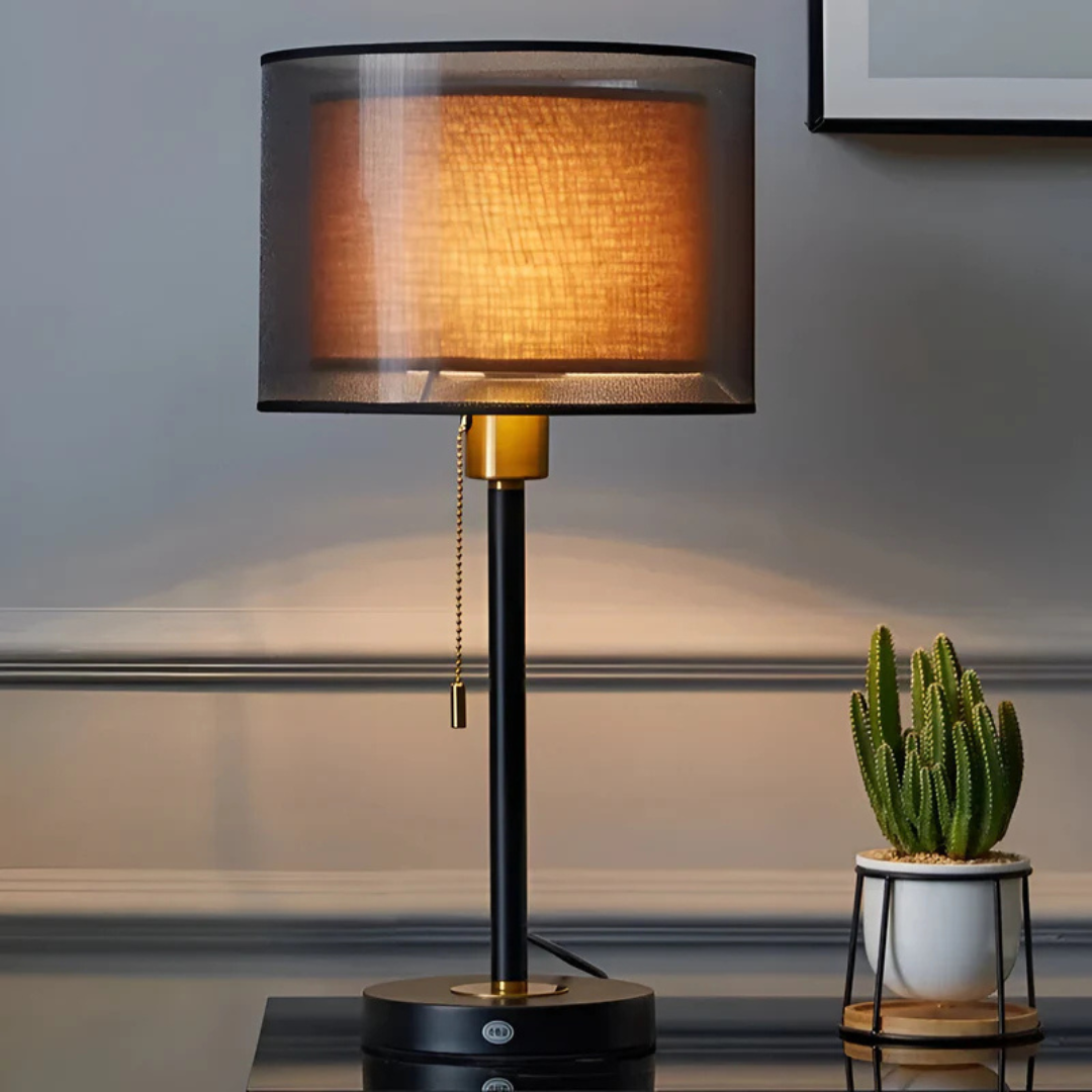Lumis Tischlampe mit doppellamelligem Stoffschirm im modernen Vintage-Stil | Temsk