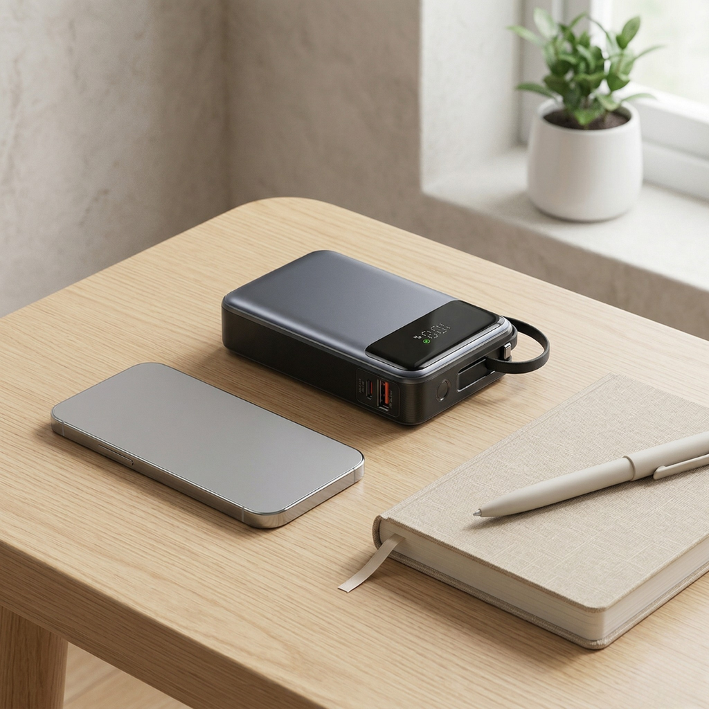 Portable Power Bank With Built-In Cable For Easy On-The-Go Charging | Temsk