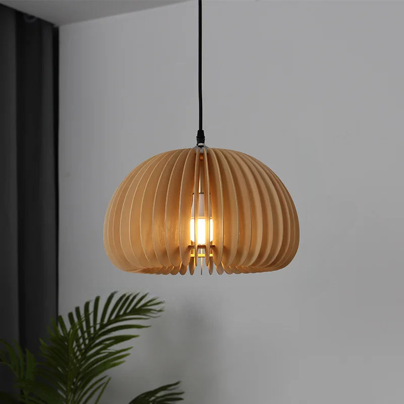 A Wood Pendant Light With Sculptural Rounded Shade | Temsk