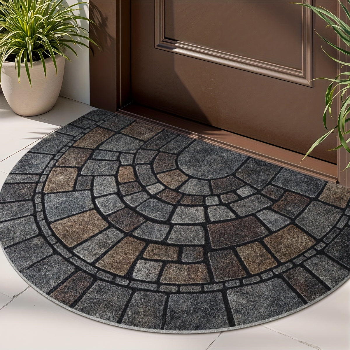 Semi-Circular Mosaic Entry Mat For Indoor And Outdoor Use | Temsk