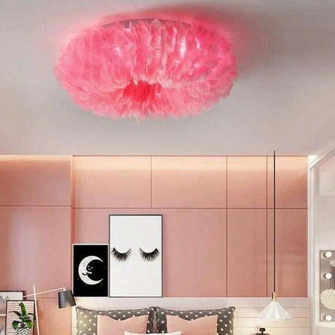 Swan Feather Ceiling Lamp In Metal Frame With Warm White LED Mood Lighting For Living Room | Temsk