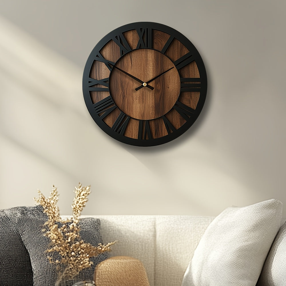 Klassische Vintage-Holzwanduhr mit Zifferblatt in römischen Zahlen | Temsk