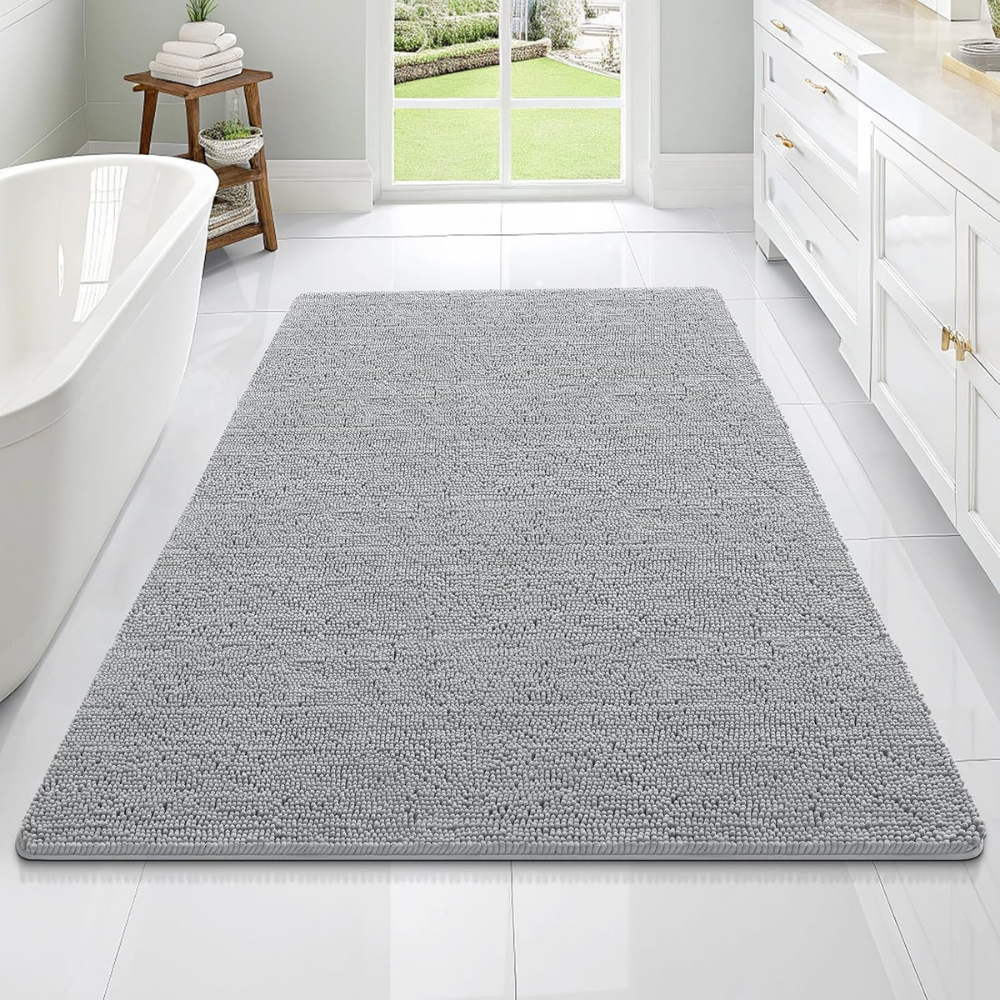 Chenille Bath Rug Absorbent Mat For Bathroom Floor That Stays Put | Temsk