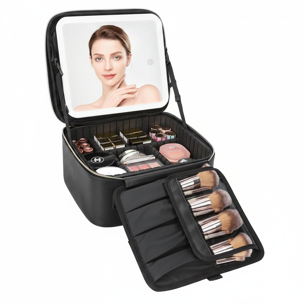 Mother's Day Travel Makeup Case With LED Mirror Portable Cosmetic Organizer | Temsk