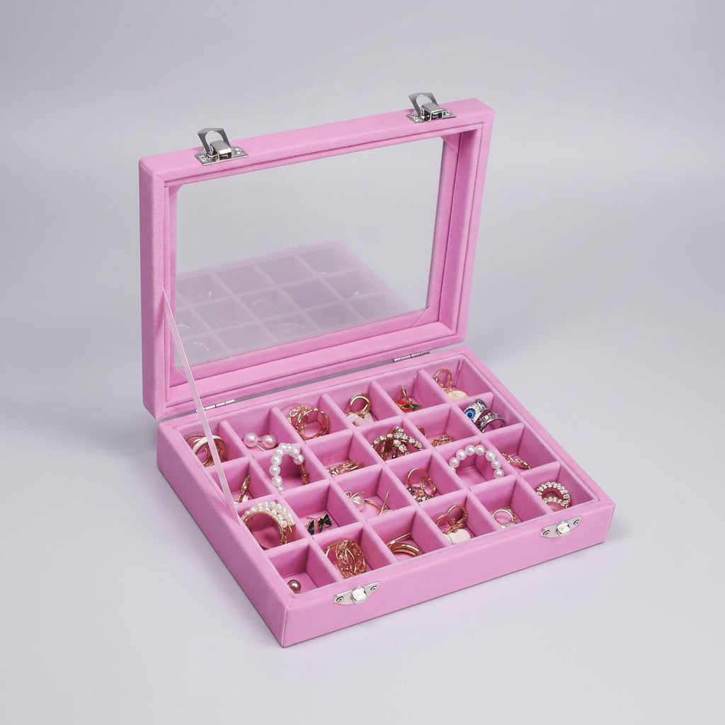 Mother's Day Velvet Jewelry Tray With Glass Lid Storage Box | Temsk