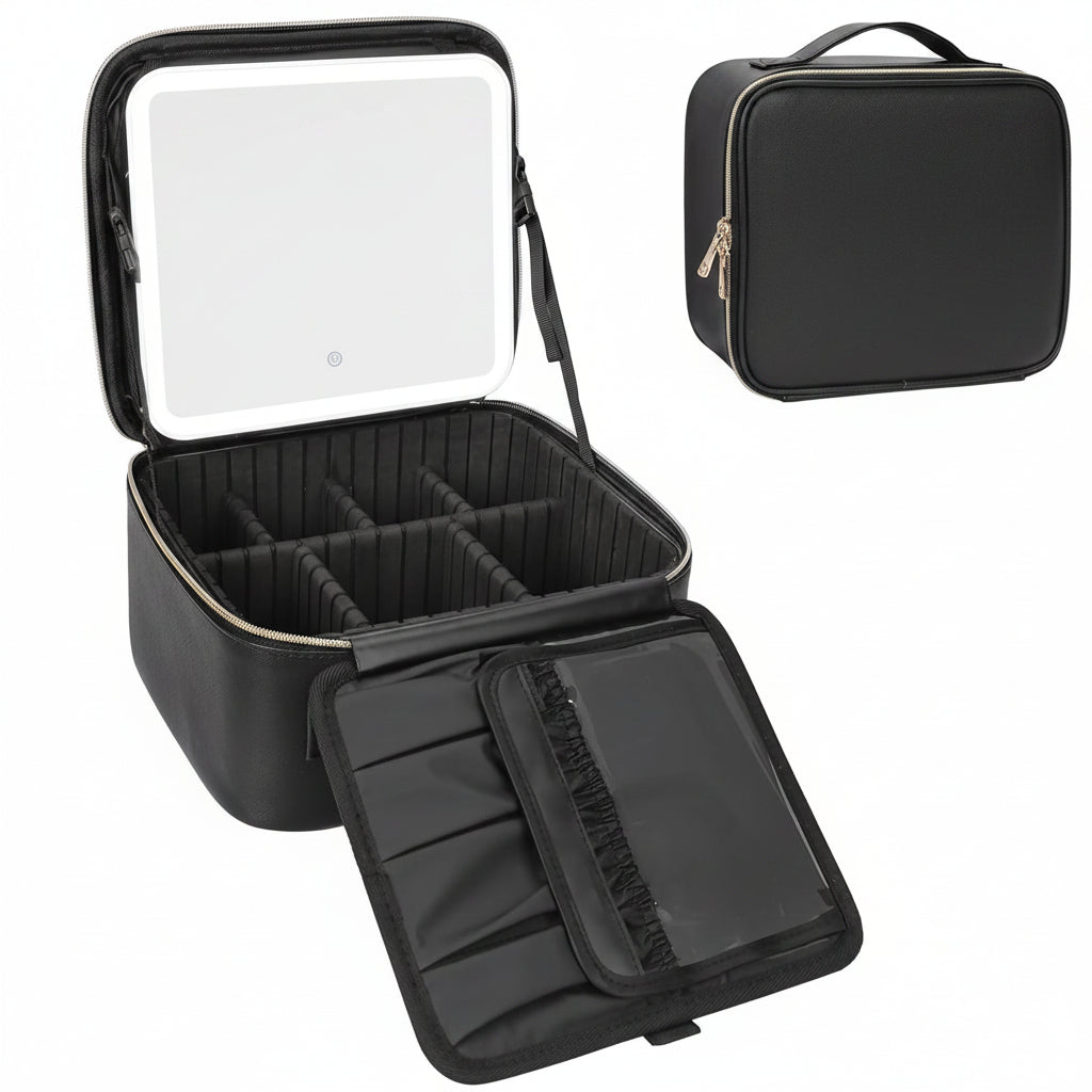 Mother's Day Travel Makeup Case With LED Mirror Portable Cosmetic Organizer | Temsk