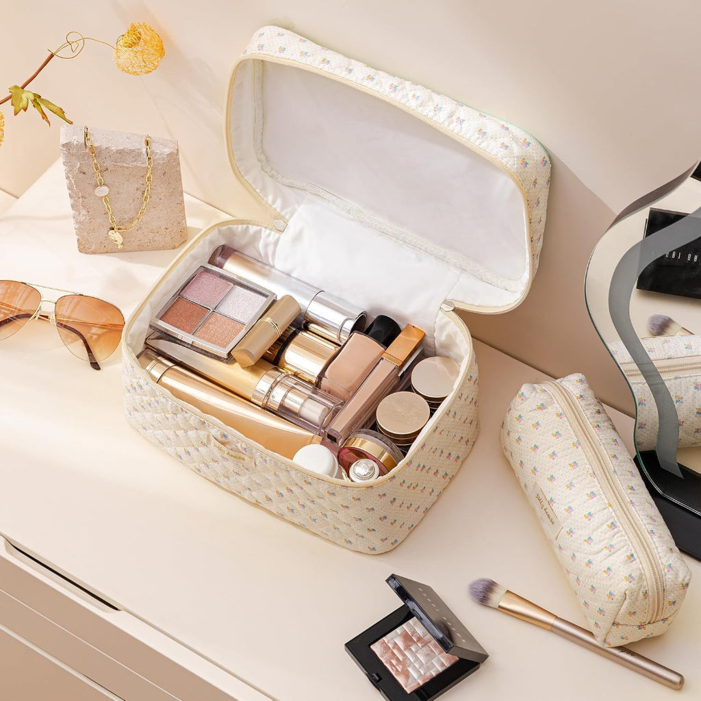 Floral Cotton Makeup Bag For Travel And Everyday Use Mothers Day Gift | Temsk