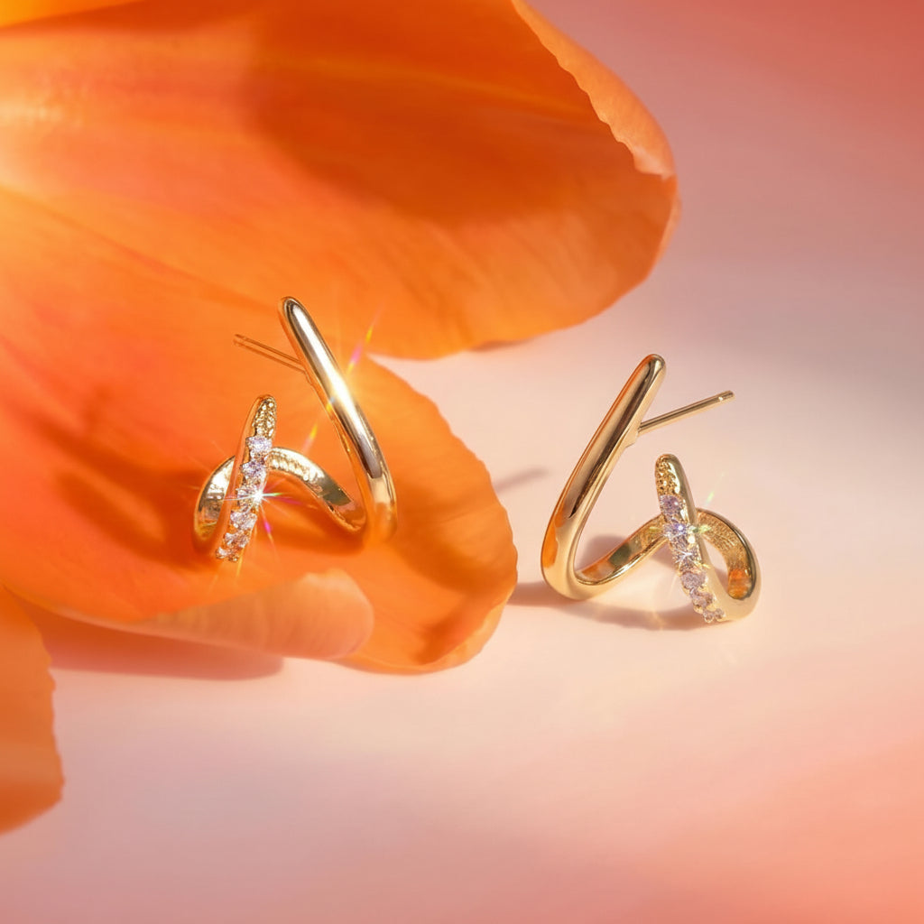 Gold Geometric X Stud Earrings for Mother's Day Gift | Temsk