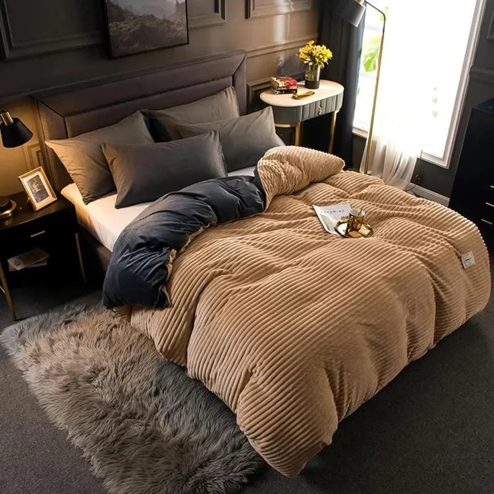 Winter Plush Duvet Cover Set With Bedspread Look Design | Temsk