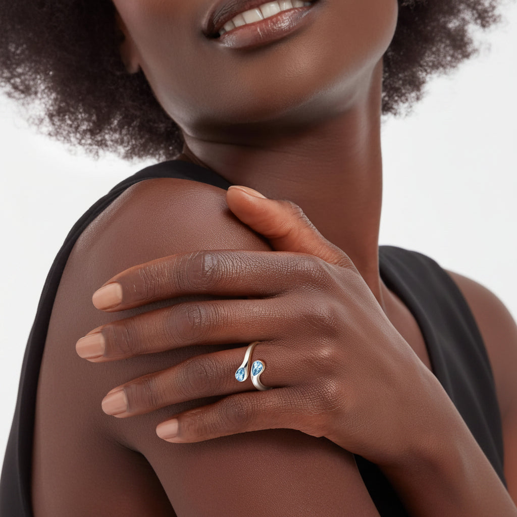 Dainty Silver Birthstone Ring For Mothers Day Adjustable Band | Temsk