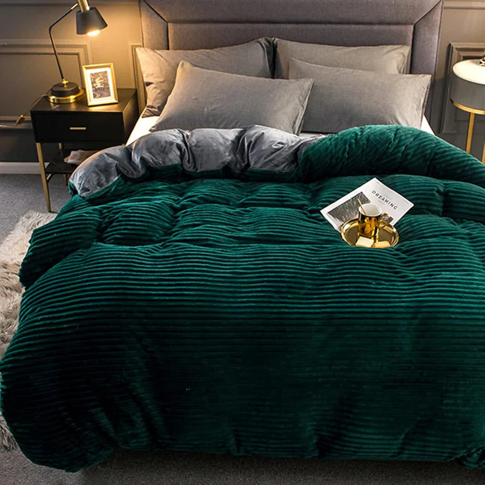 Winter Plush Duvet Cover Set With Bedspread Look Design | Temsk