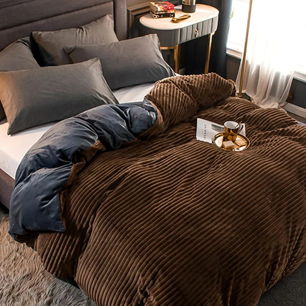 Winter Plush Duvet Cover Set With Bedspread Look Design | Temsk