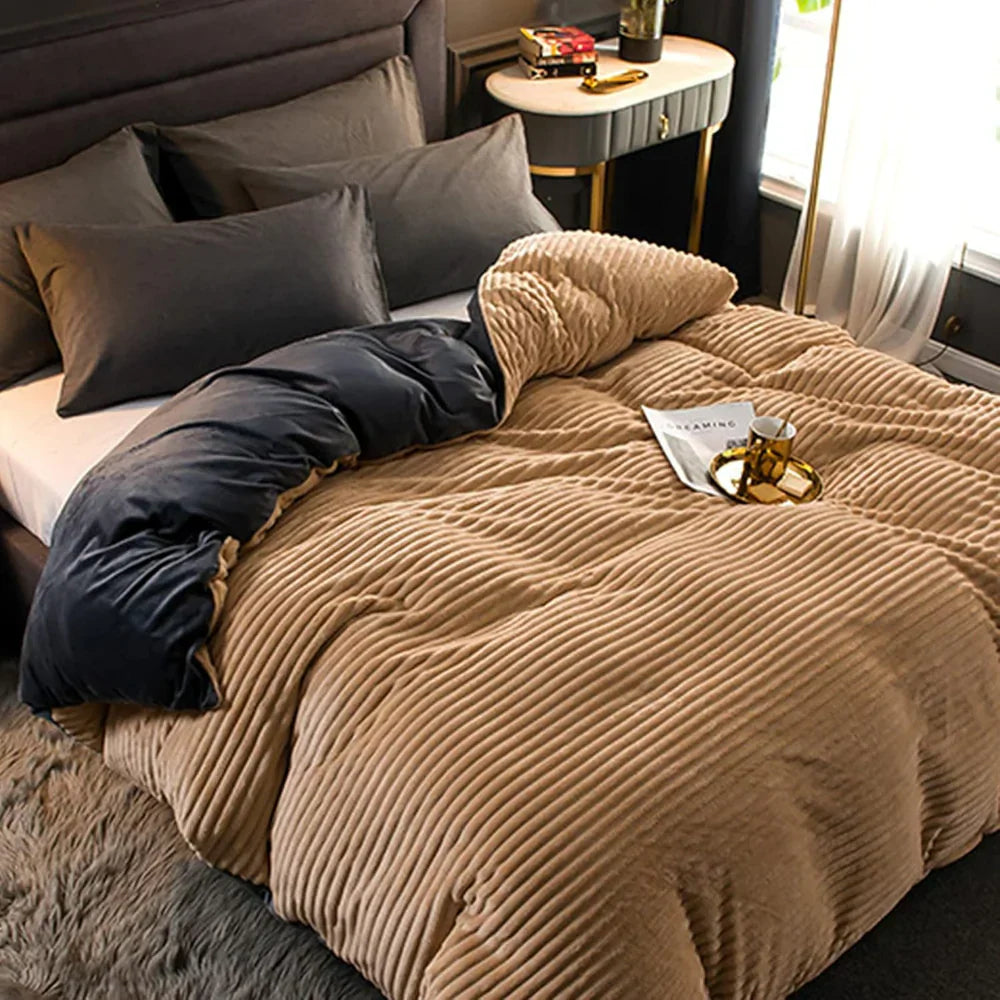 Winter Plush Duvet Cover Set With Bedspread Look Design | Temsk