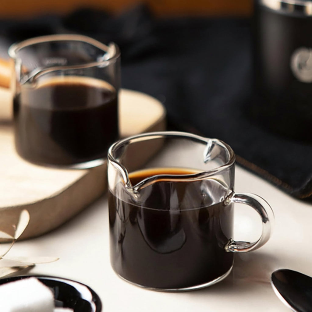 Glass Measuring Cup For Espresso With Dual Spout, 4 Oz Pitcher | Temsk
