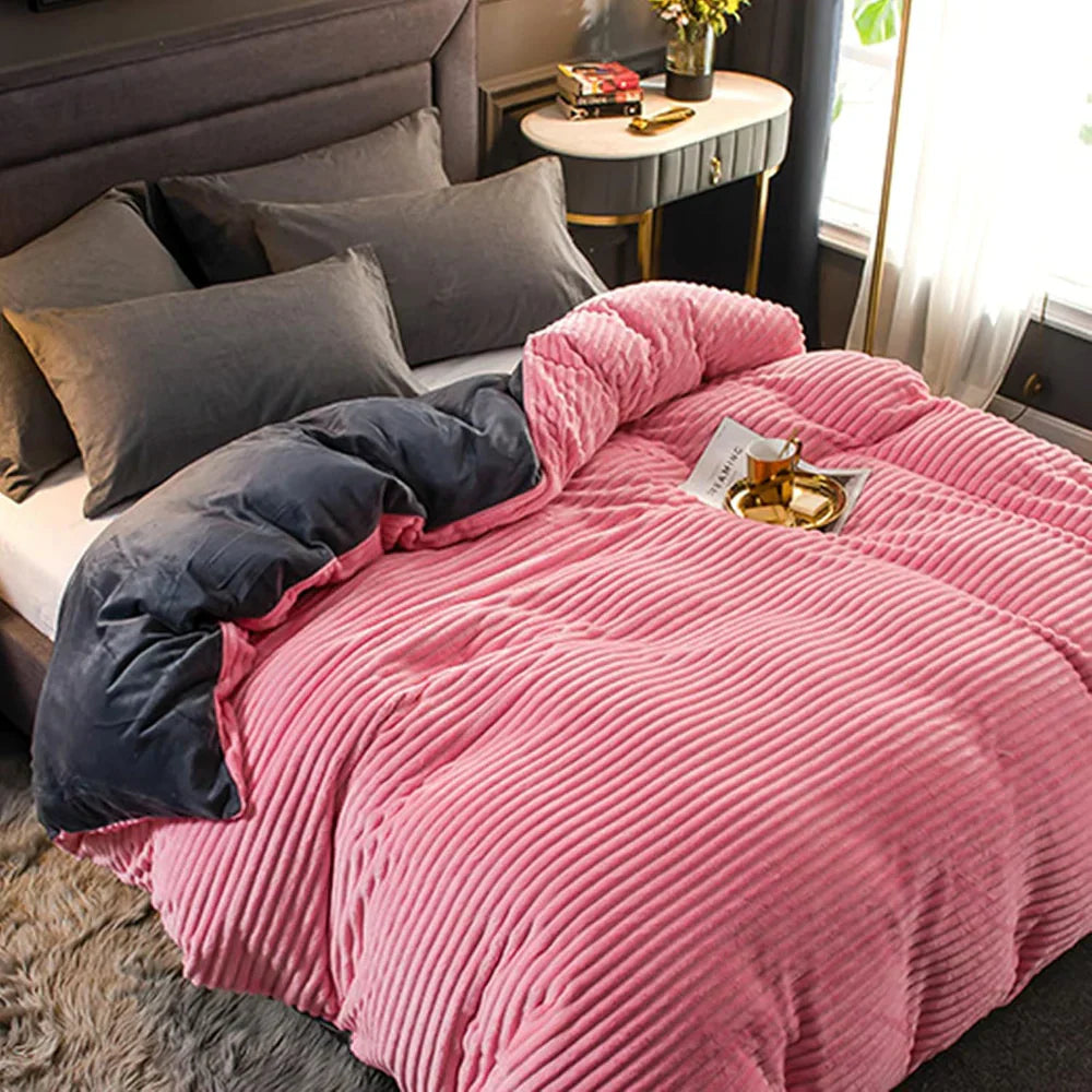 Winter Plush Duvet Cover Set With Bedspread Look Design | Temsk