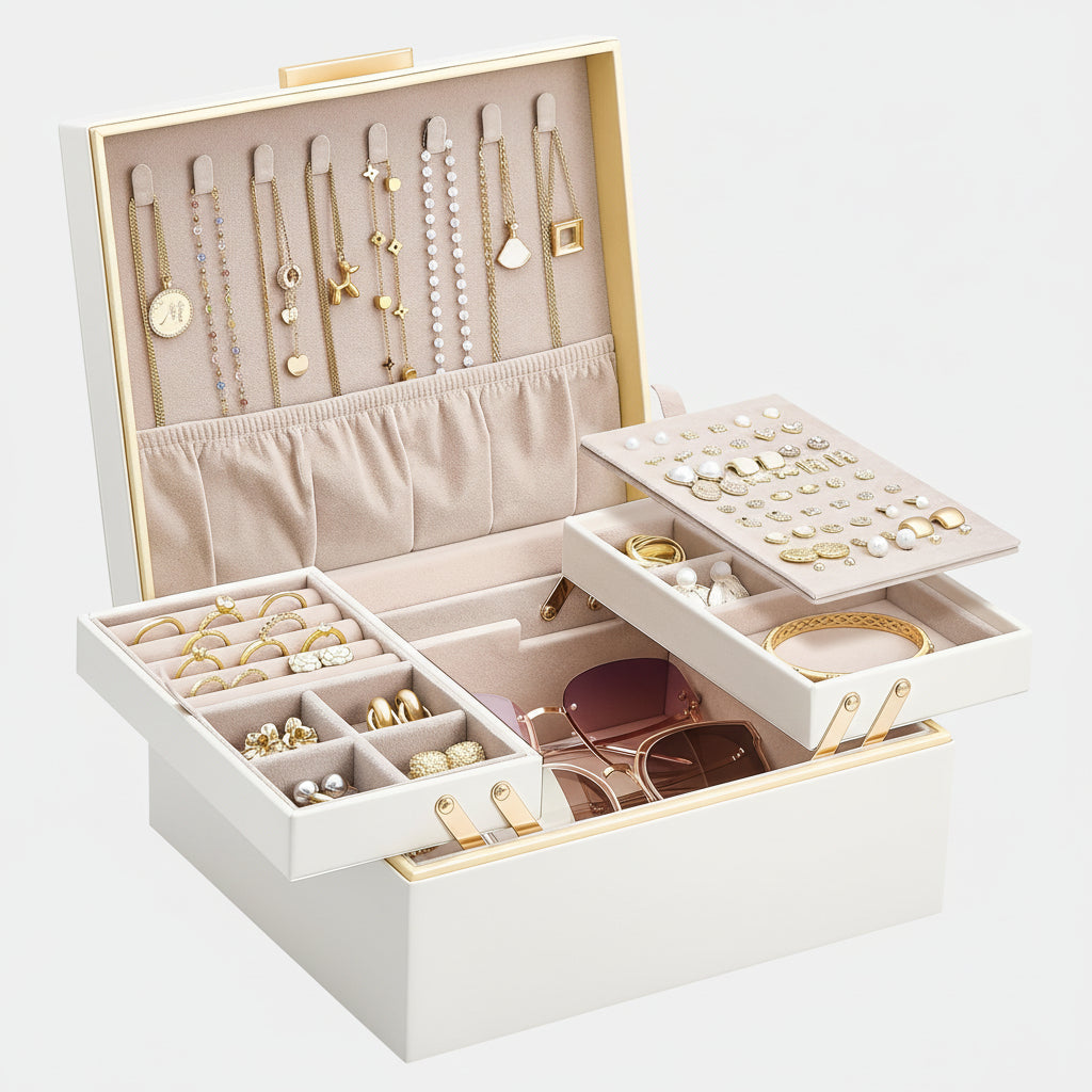 Mother's Day Jewelry Storage Box Organizer With Two Tier Tray | Temsk