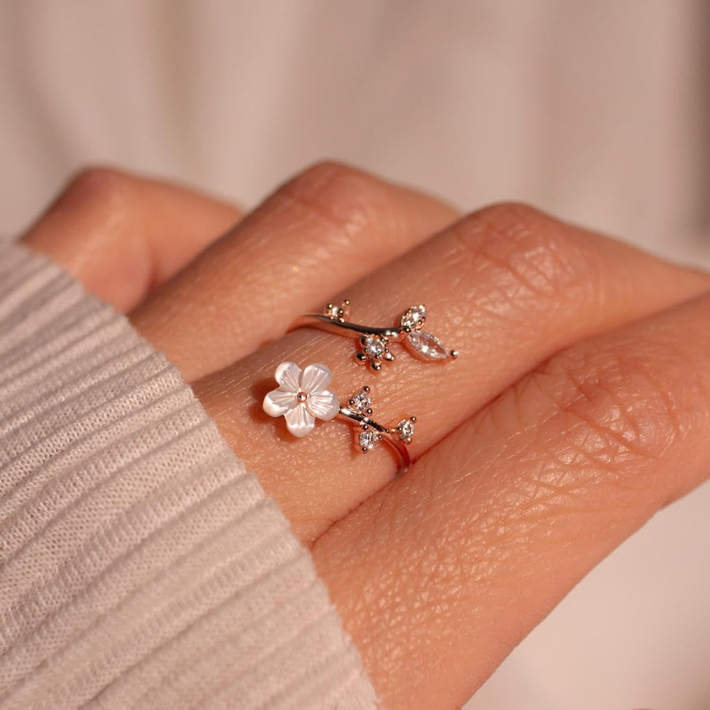 Adjustable Birthstone Flower Ring With Cubic Zirconia Mothers Day Gift | Temsk