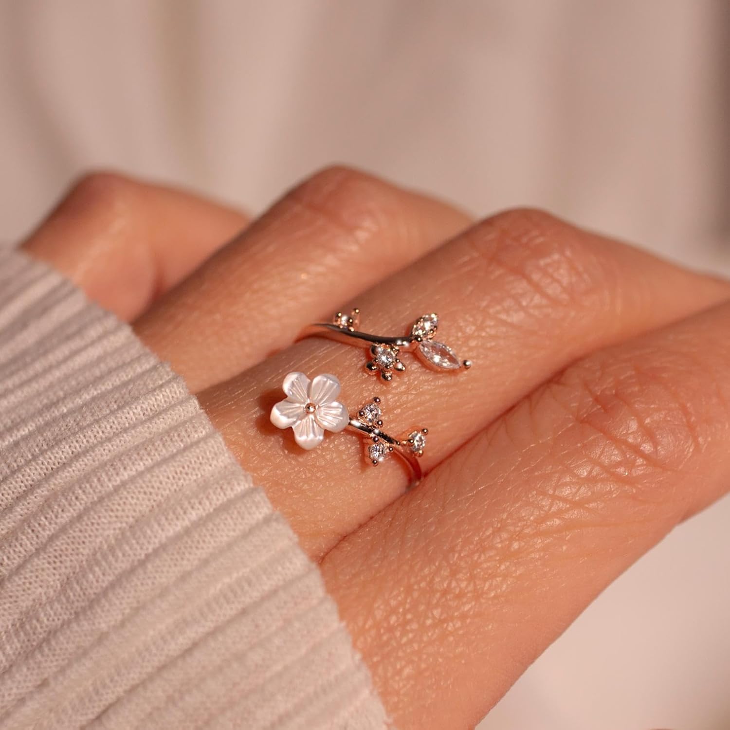 Adjustable Birthstone Flower Ring With Cubic Zirconia Mothers Day Gift | Temsk
