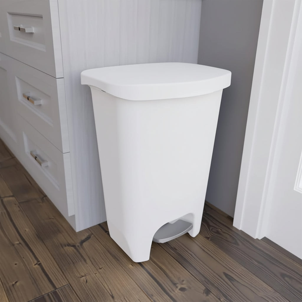 White 13-Gallon Trash Can With Step Pedal And Odor Protection | Temsk