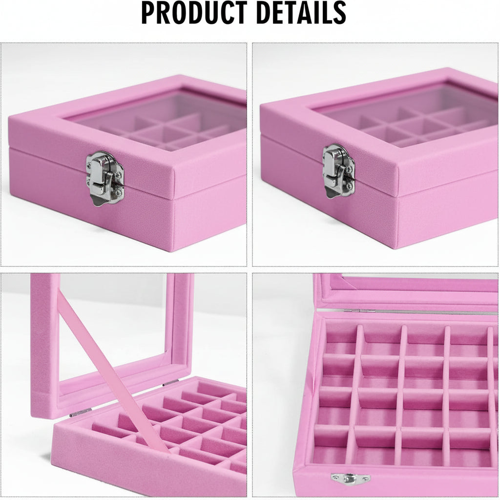 Mother's Day Velvet Jewelry Tray With Glass Lid Storage Box | Temsk