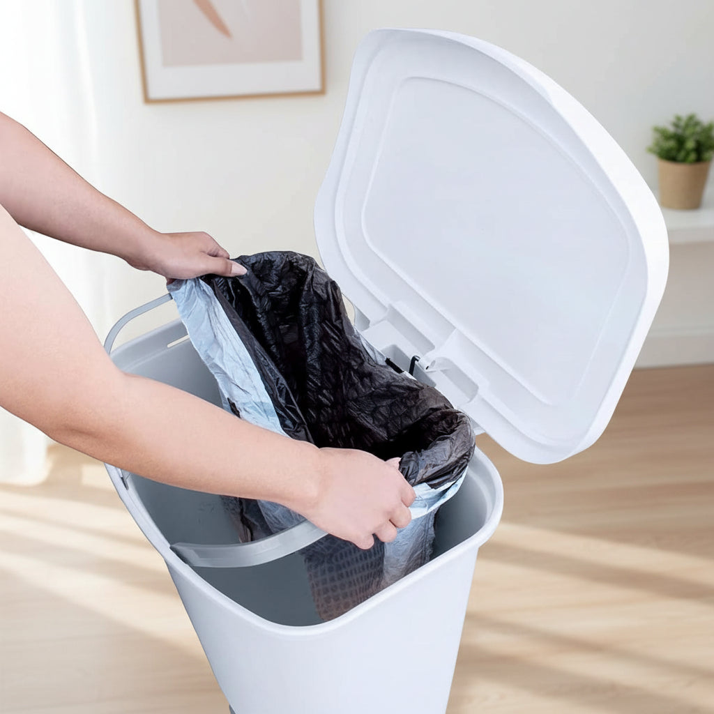 White 13-Gallon Trash Can With Step Pedal And Odor Protection | Temsk